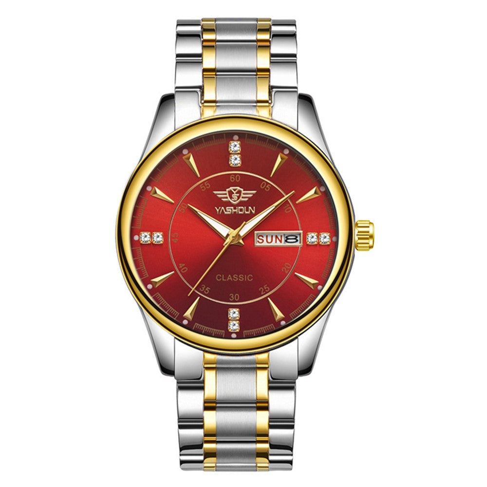 YASHIDUN 5063 Steel Strap Stylish Couple Quartz Watch Luminous Calendar Wrist Watch