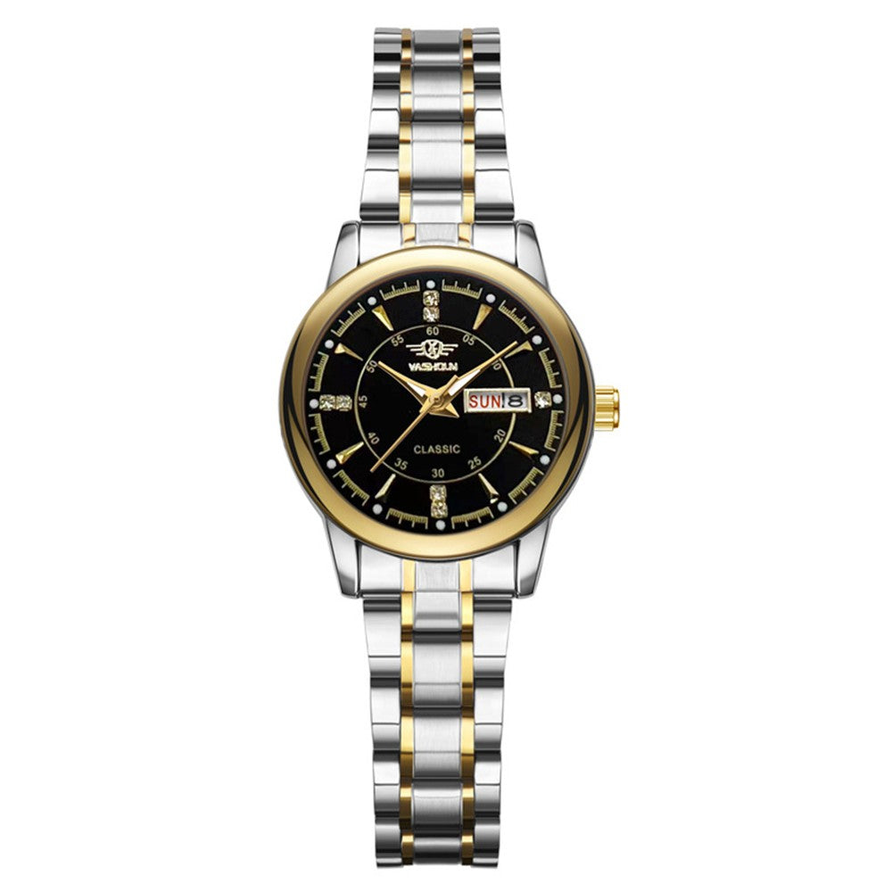 YASHIDUN 5063 Steel Strap Stylish Couple Quartz Watch Luminous Calendar Wrist Watch