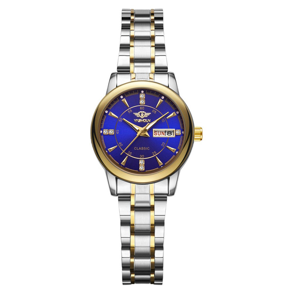 YASHIDUN 5063 Steel Strap Stylish Couple Quartz Watch Luminous Calendar Wrist Watch