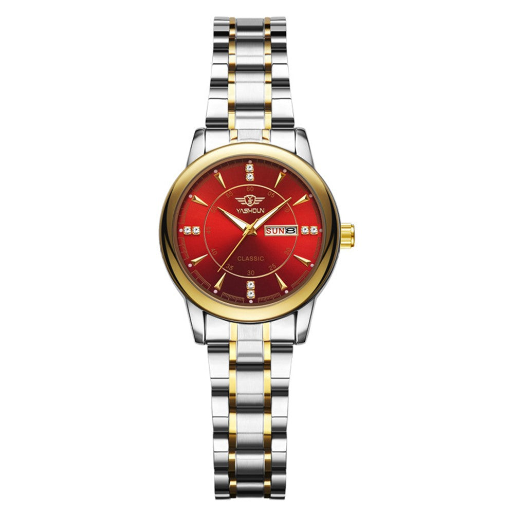 YASHIDUN 5063 Steel Strap Stylish Couple Quartz Watch Luminous Calendar Wrist Watch