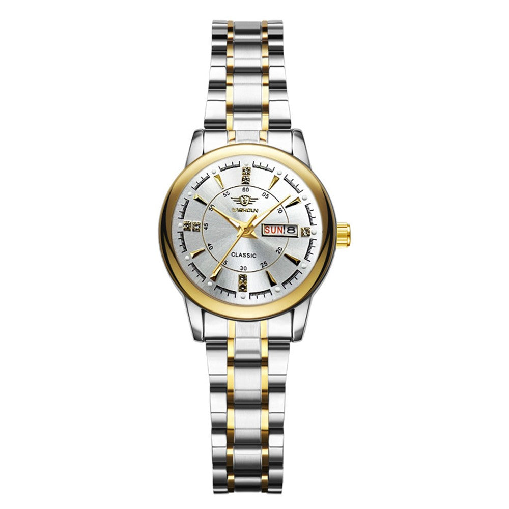 YASHIDUN 5063 Steel Strap Stylish Couple Quartz Watch Luminous Calendar Wrist Watch