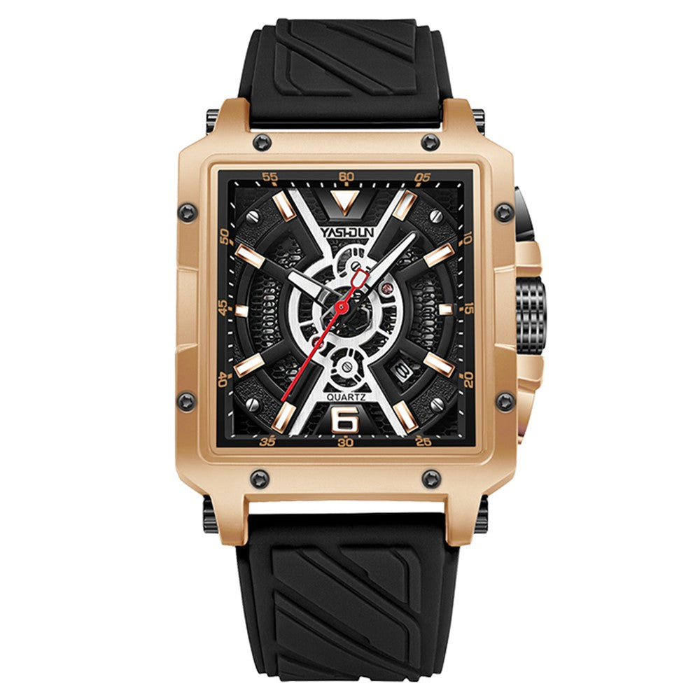 YASHIDUN 5071 Stylish Square Quartz Watch Silicone Strap Men Luminous Wrist Watch
