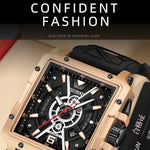 YASHIDUN 5071 Stylish Square Quartz Watch Silicone Strap Men Luminous Wrist Watch