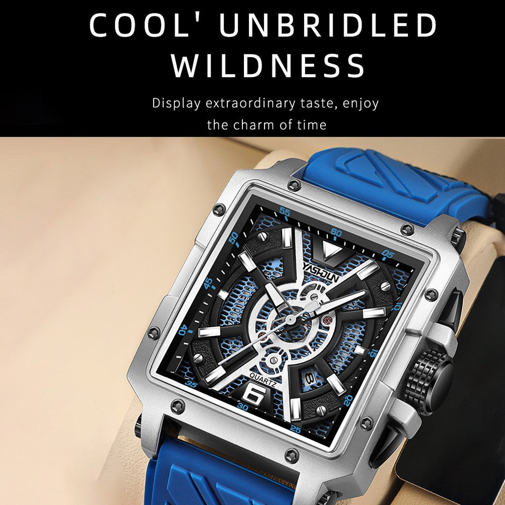 YASHIDUN 5071 Stylish Square Quartz Watch Silicone Strap Men Luminous Wrist Watch