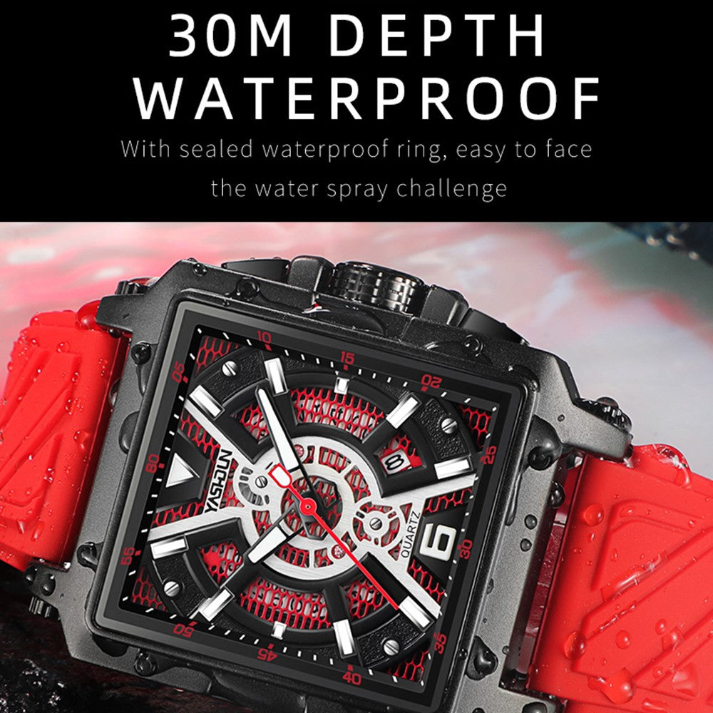 YASHIDUN 5071 Stylish Square Quartz Watch Silicone Strap Men Luminous Wrist Watch