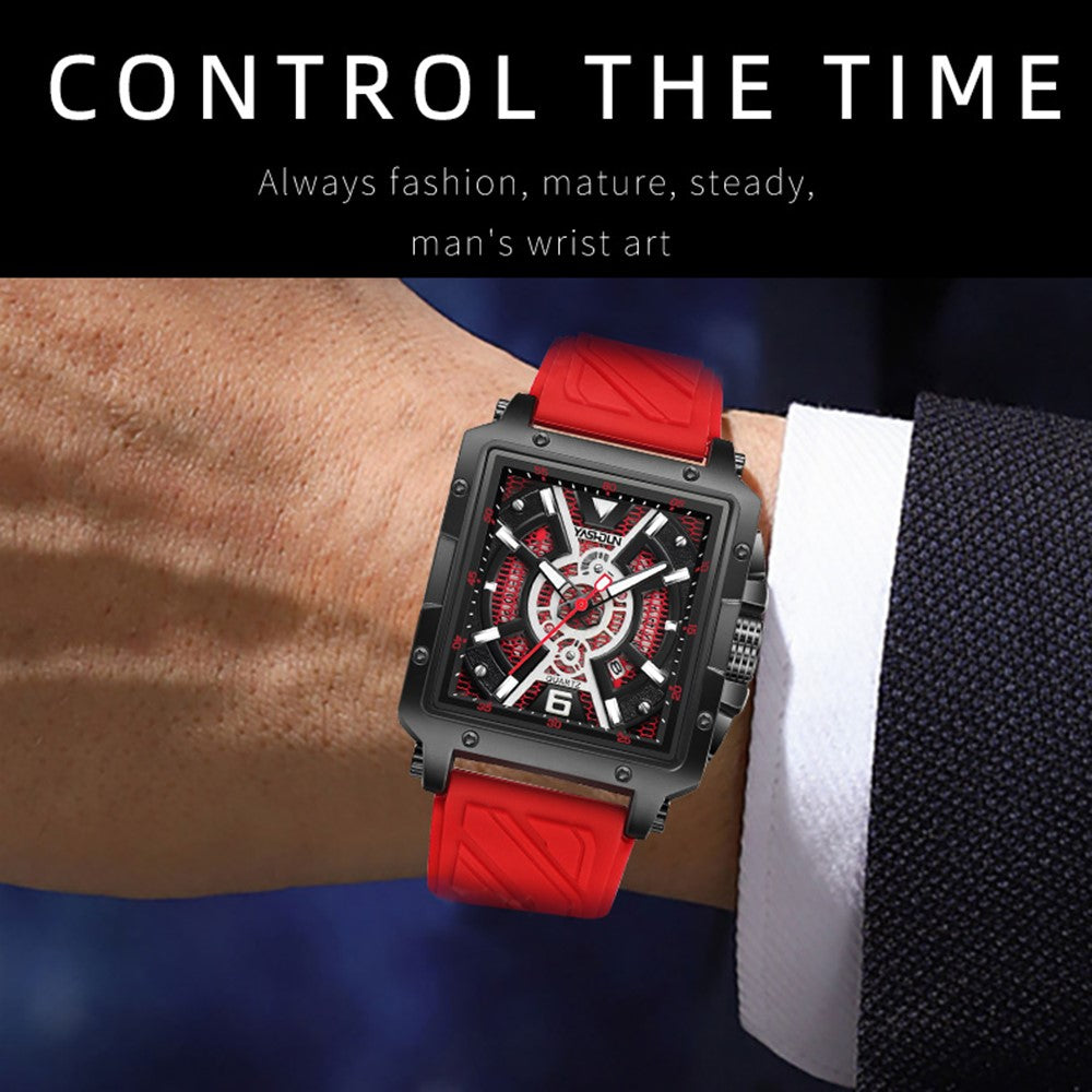 YASHIDUN 5071 Stylish Square Quartz Watch Silicone Strap Men Luminous Wrist Watch