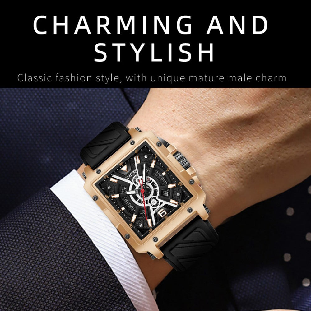 YASHIDUN 5071 Stylish Square Quartz Watch Silicone Strap Men Luminous Wrist Watch