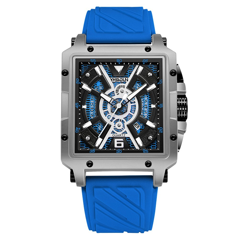 YASHIDUN 5071 Stylish Square Quartz Watch Silicone Strap Men Luminous Wrist Watch