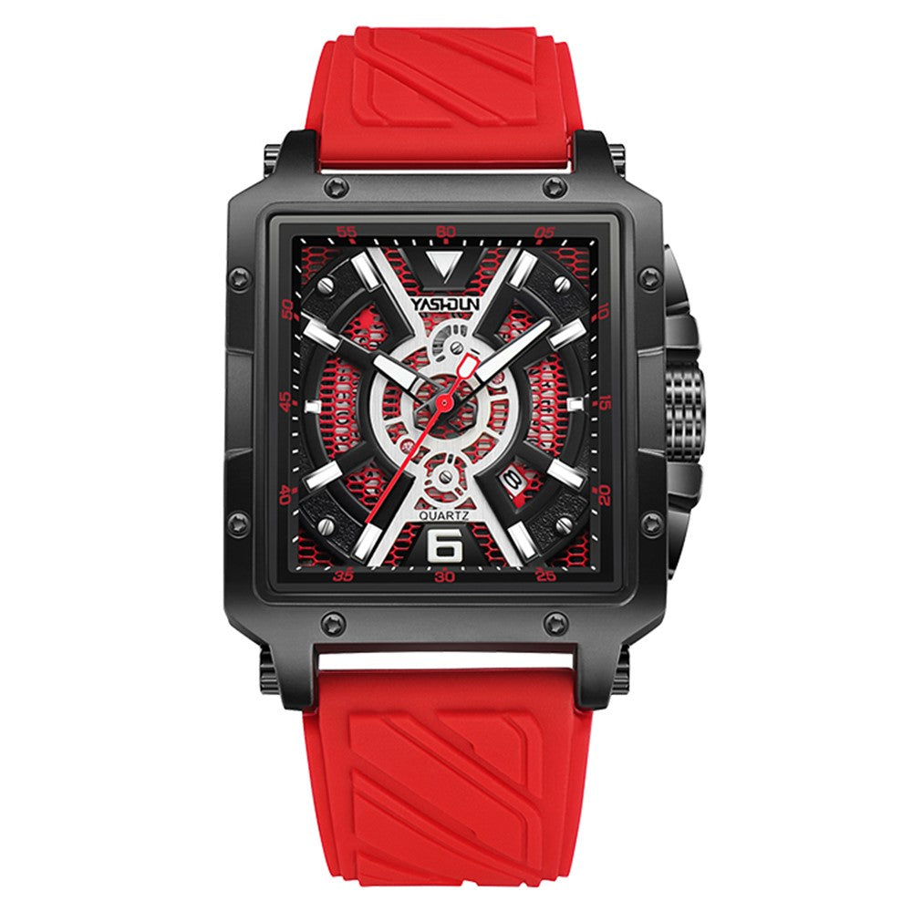 YASHIDUN 5071 Stylish Square Quartz Watch Silicone Strap Men Luminous Wrist Watch