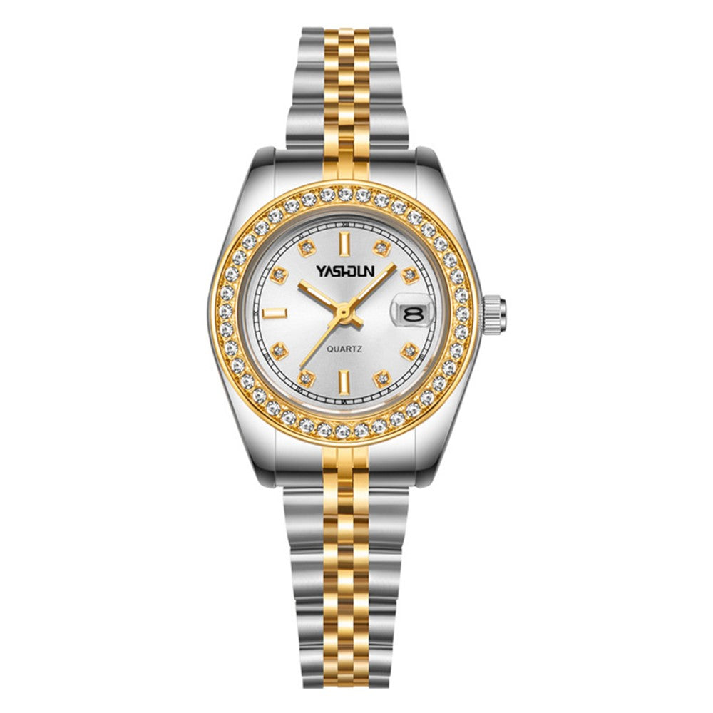 YASHIDUN 5068 Stylish Women Quartz Watch Steel Strap Rhinestone Decor Luminous Watch
