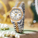 YASHIDUN 5068 Stylish Women Quartz Watch Steel Strap Rhinestone Decor Luminous Watch