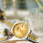 YASHIDUN 5068 Stylish Women Quartz Watch Steel Strap Rhinestone Decor Luminous Watch