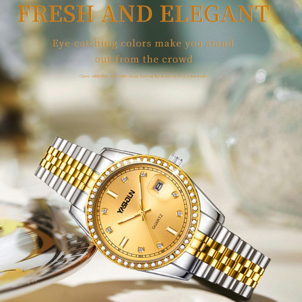 YASHIDUN 5068 Stylish Women Quartz Watch Steel Strap Rhinestone Decor Luminous Watch