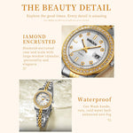 YASHIDUN 5068 Stylish Women Quartz Watch Steel Strap Rhinestone Decor Luminous Watch