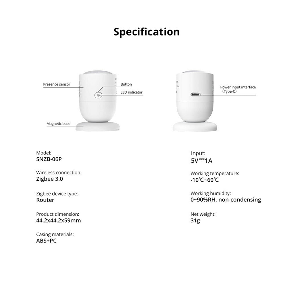 SONOFF SNZB-06P Zigbee Human Presence Sensor Radar Detector Motion Sensor for Alexa Google Home