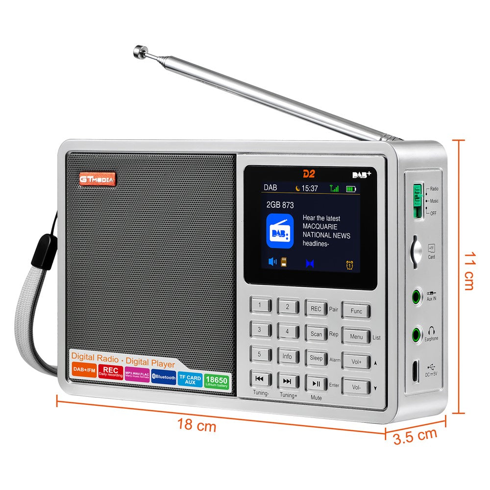 GTMEDIA D2 Digital Radio Receiver DAB+FM RDS Bluetooth-compatible MP3 Player REC Recorder TF Card Support