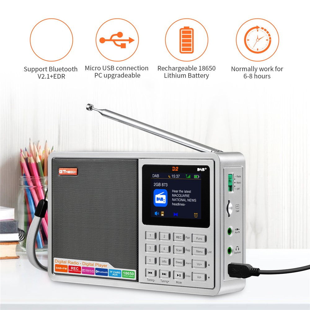GTMEDIA D2 Digital Radio Receiver DAB+FM RDS Bluetooth-compatible MP3 Player REC Recorder TF Card Support