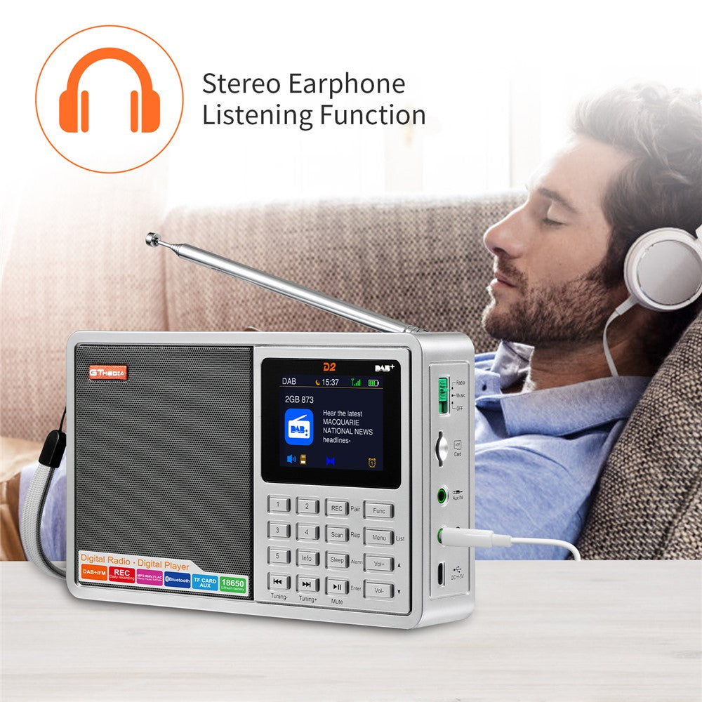 GTMEDIA D2 Digital Radio Receiver DAB+FM RDS Bluetooth-compatible MP3 Player REC Recorder TF Card Support