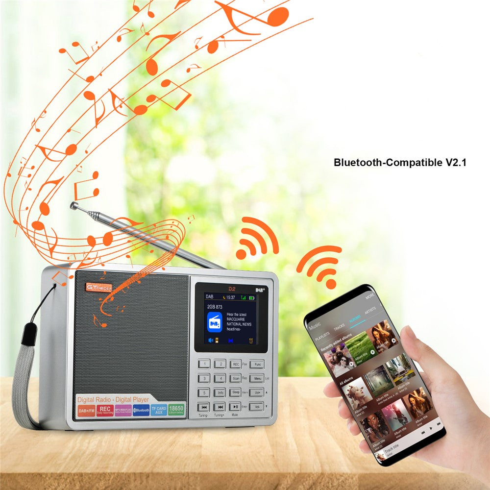 GTMEDIA D2 Digital Radio Receiver DAB+FM RDS Bluetooth-compatible MP3 Player REC Recorder TF Card Support