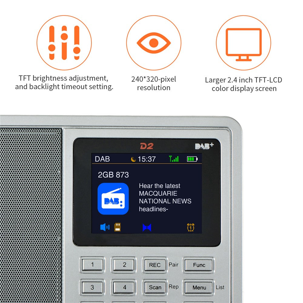 GTMEDIA D2 Digital Radio Receiver DAB+FM RDS Bluetooth-compatible MP3 Player REC Recorder TF Card Support