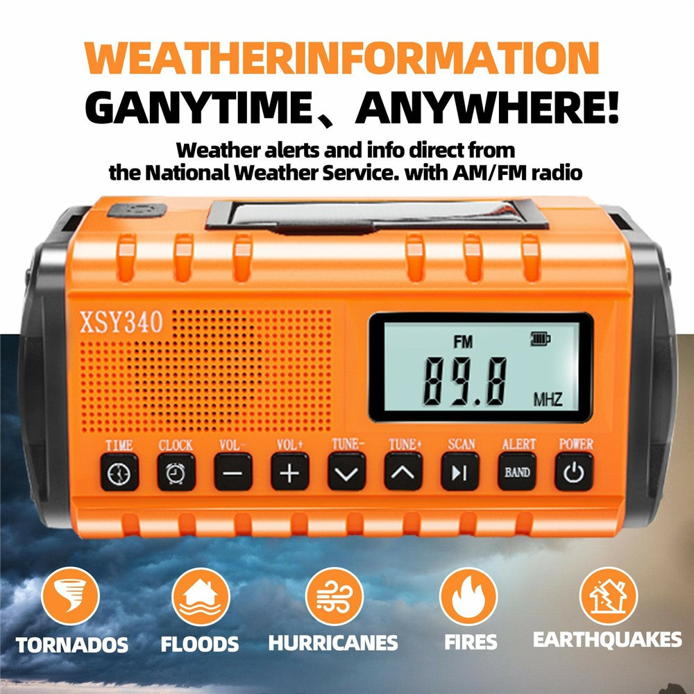 XSY340 Digital Display Outdoor Solar Hand Crank FM Radio Flashlight 10000mAh Power Bank