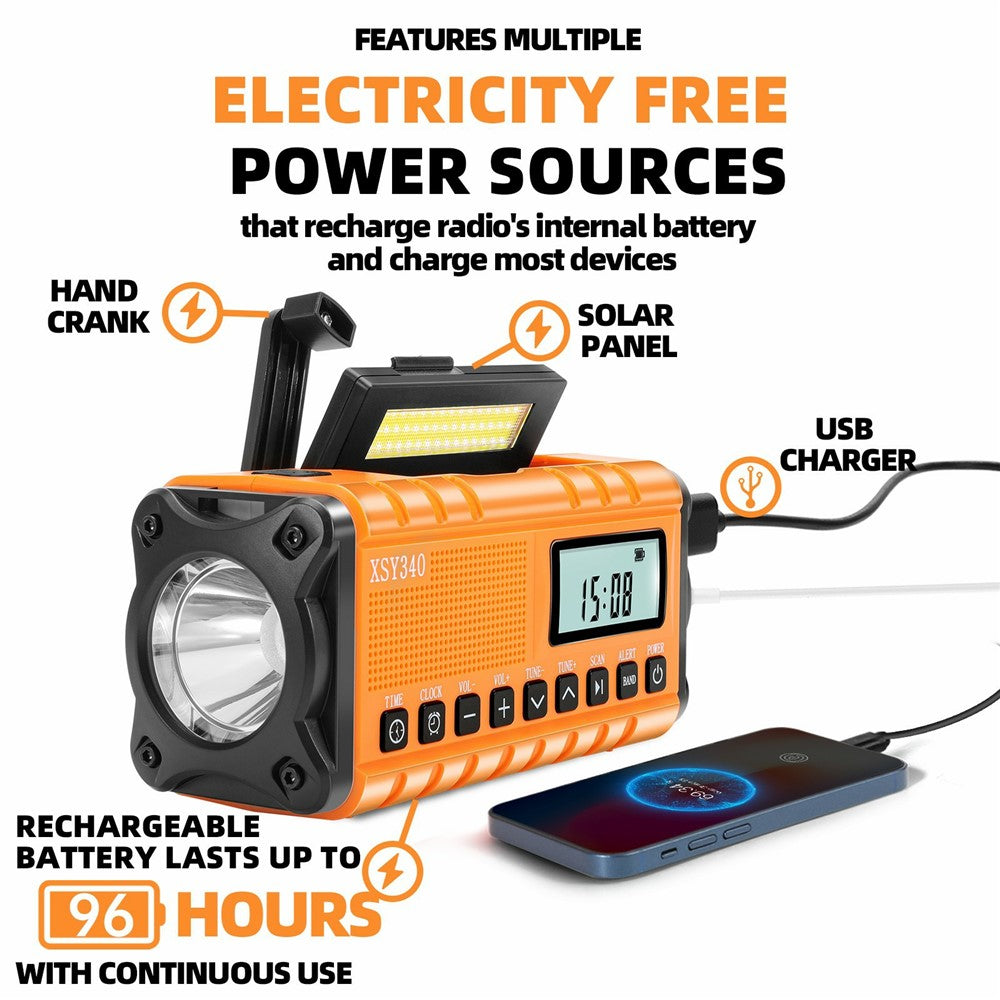 XSY340 Digital Display Outdoor Solar Hand Crank FM Radio Flashlight 10000mAh Power Bank