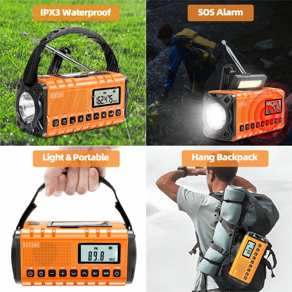 XSY340 Digital Display Outdoor Solar Hand Crank FM Radio Flashlight 10000mAh Power Bank