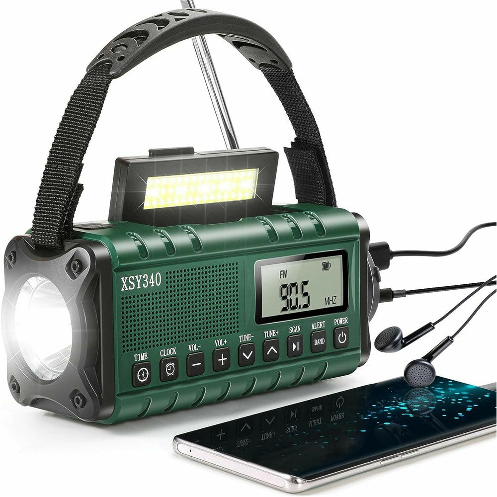 XSY340 Digital Display Outdoor Solar Hand Crank FM Radio Flashlight 10000mAh Power Bank