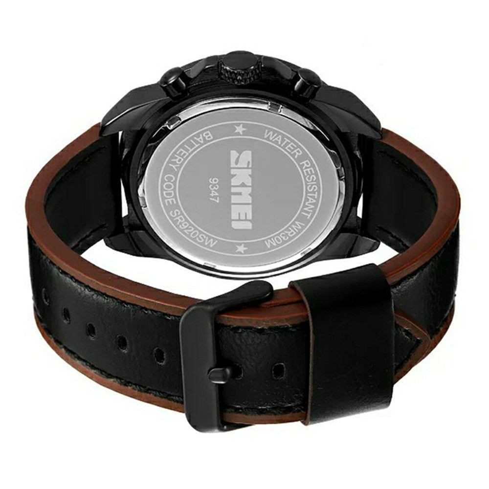 SKMEI 9347 Stylish Men Leather Strap Luminous Calendar Quartz Watch