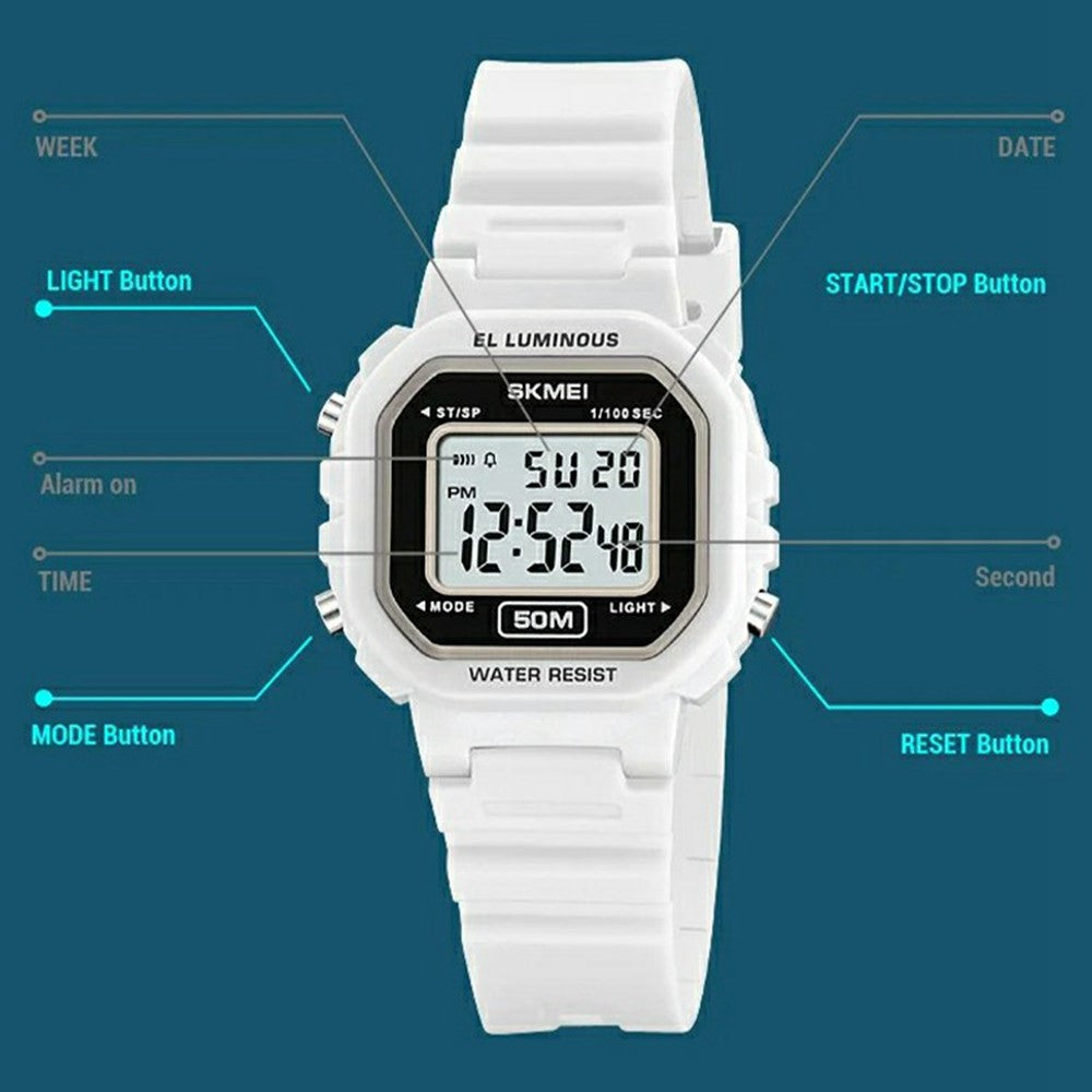 SKMEI 2326 Digital Electronic Watch for Students, Square LED Display, 50M Water Resistant