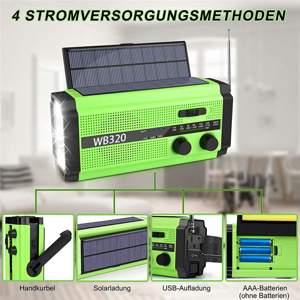 XSY320 Outdoor Solar Hand Crank FM / AM / WB Radio Flashlight 5000mAh Power Bank