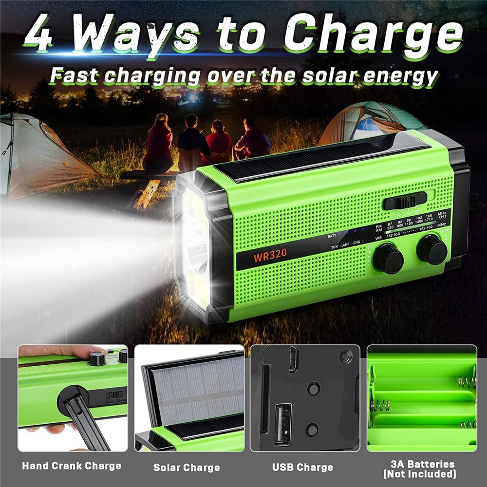 XSY320 Outdoor Solar Hand Crank FM / AM / WB Radio Flashlight 5000mAh Power Bank