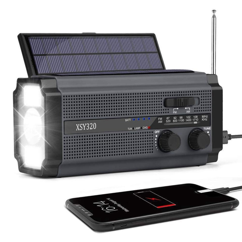 XSY320 Outdoor Solar Hand Crank FM / AM / WB Radio Flashlight 5000mAh Power Bank