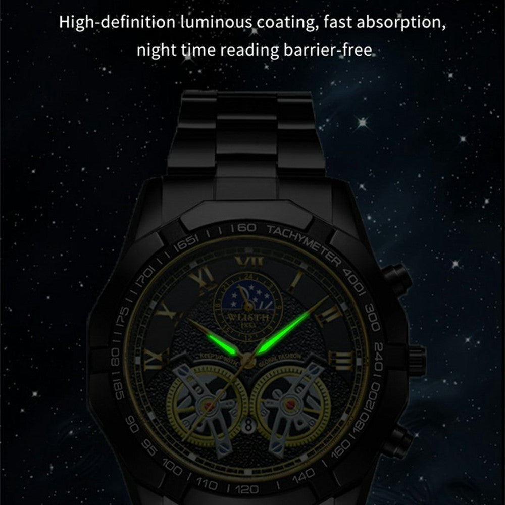 WLISTH 6189 Stylish Business Wrist Watch Steel Band Luminous Quartz Watch