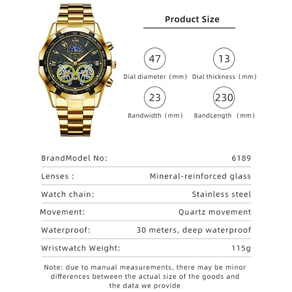 WLISTH 6189 Stylish Business Wrist Watch Steel Band Luminous Quartz Watch