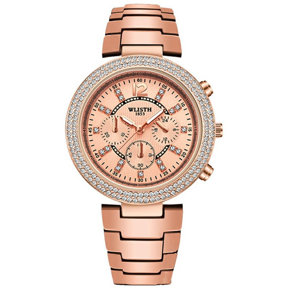 WLISTH 6197 Rhinestone Decor Women Quartz Watch Luminous Round Wrist Watch
