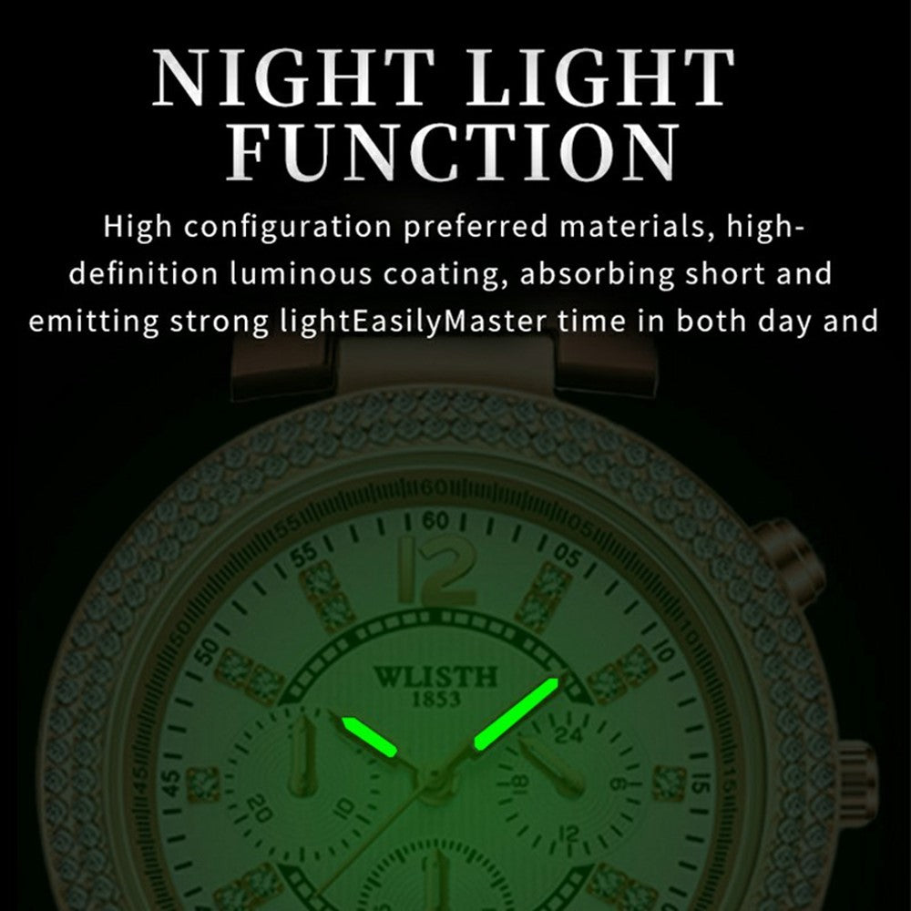 WLISTH 6197 Rhinestone Decor Women Quartz Watch Luminous Round Wrist Watch