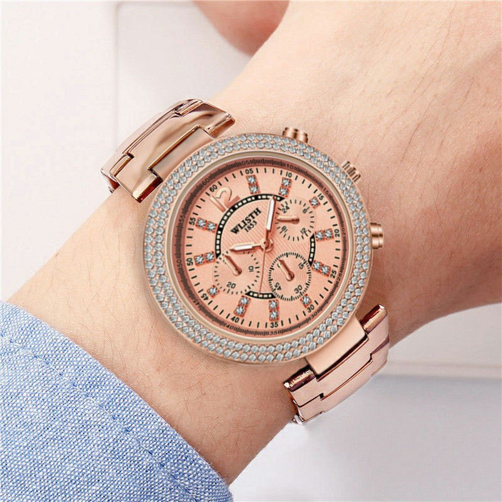 WLISTH 6197 Rhinestone Decor Women Quartz Watch Luminous Round Wrist Watch