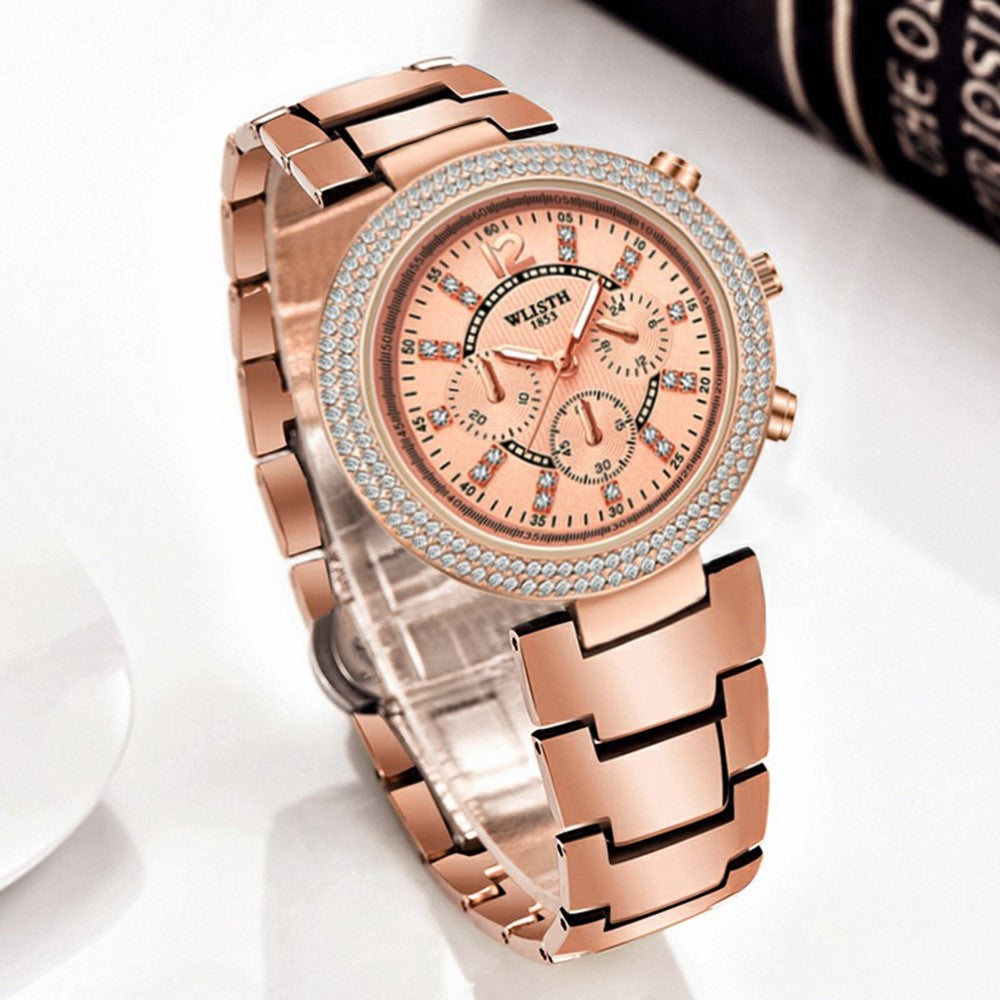 WLISTH 6197 Rhinestone Decor Women Quartz Watch Luminous Round Wrist Watch