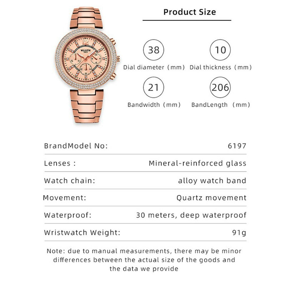 WLISTH 6197 Rhinestone Decor Women Quartz Watch Luminous Round Wrist Watch