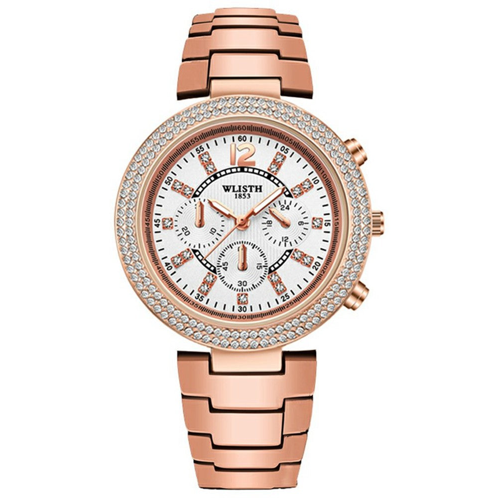 WLISTH 6197 Rhinestone Decor Women Quartz Watch Luminous Round Wrist Watch