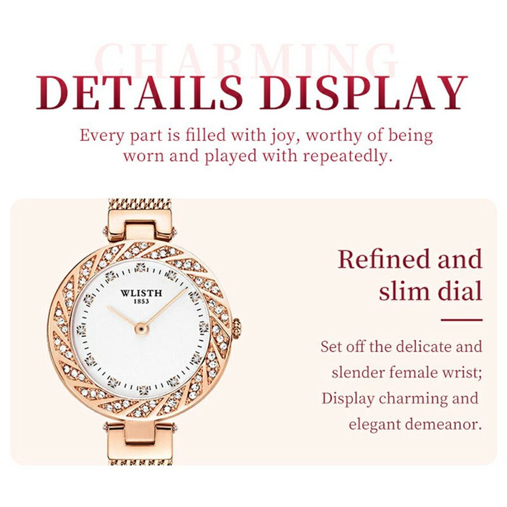 WLISTH 6198 Kvinde Quartz Ur med Rhinestone Dekoration og Stilfuldt Rundt Design