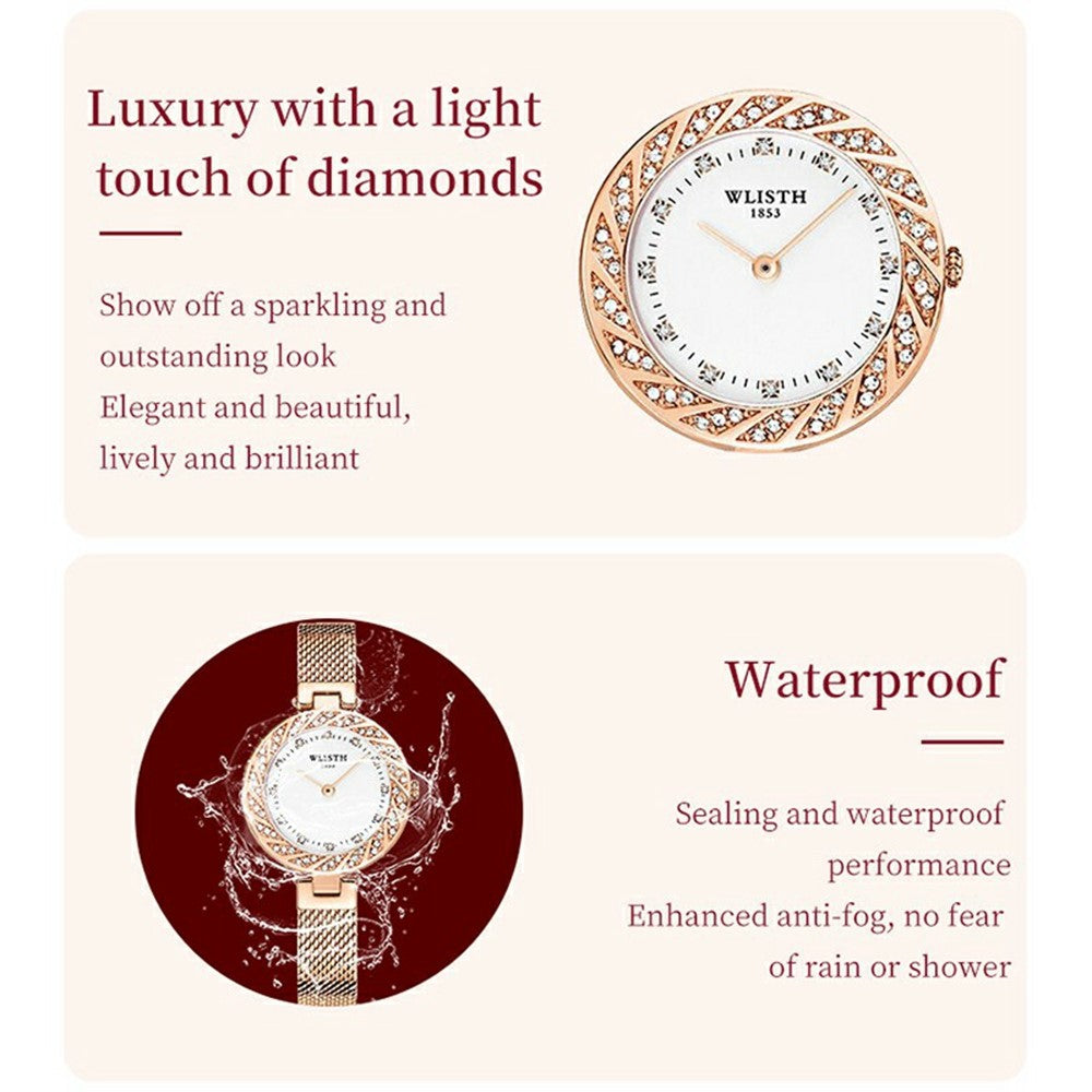 WLISTH 6198 Kvinde Quartz Ur med Rhinestone Dekoration og Stilfuldt Rundt Design