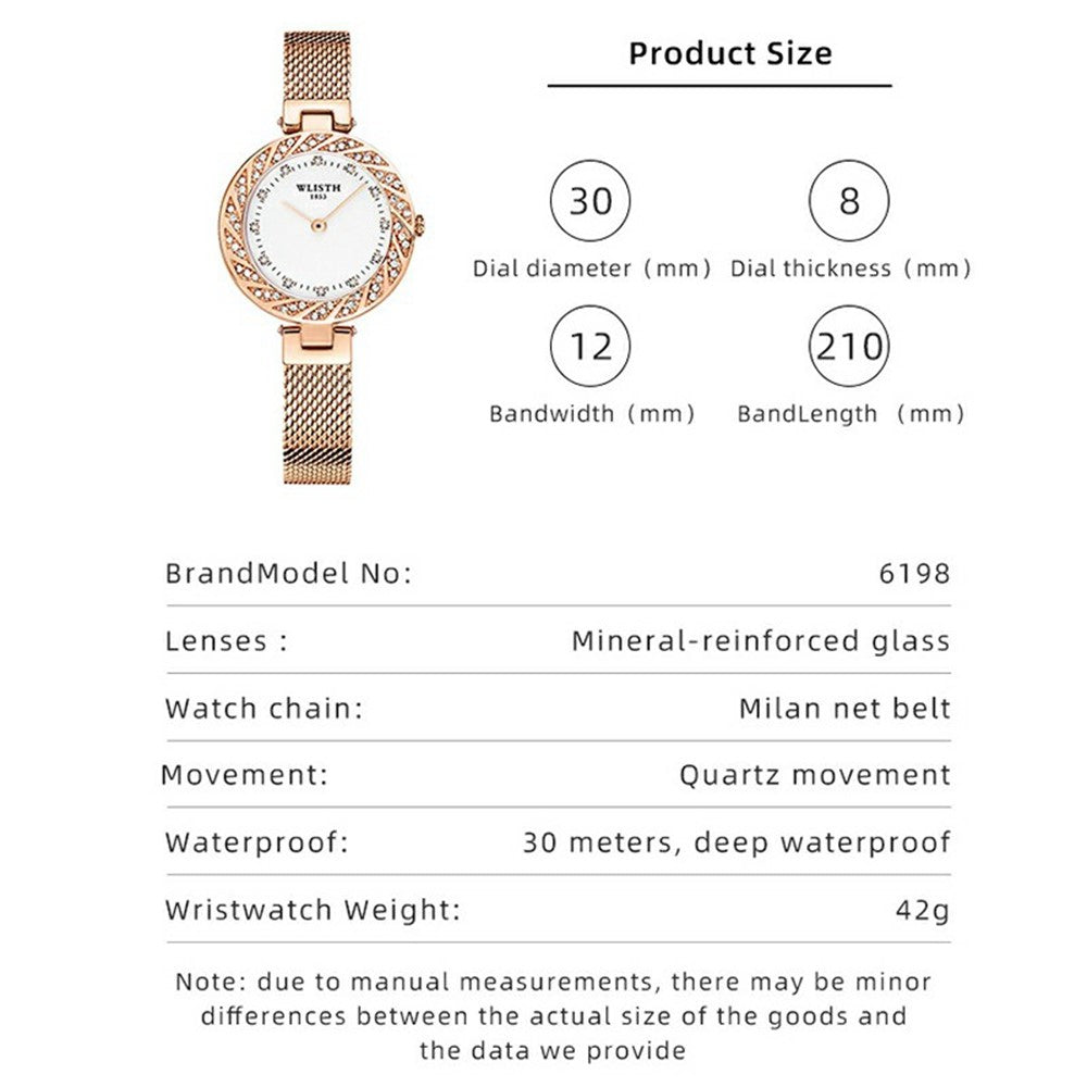 WLISTH 6198 Kvinde Quartz Ur med Rhinestone Dekoration og Stilfuldt Rundt Design