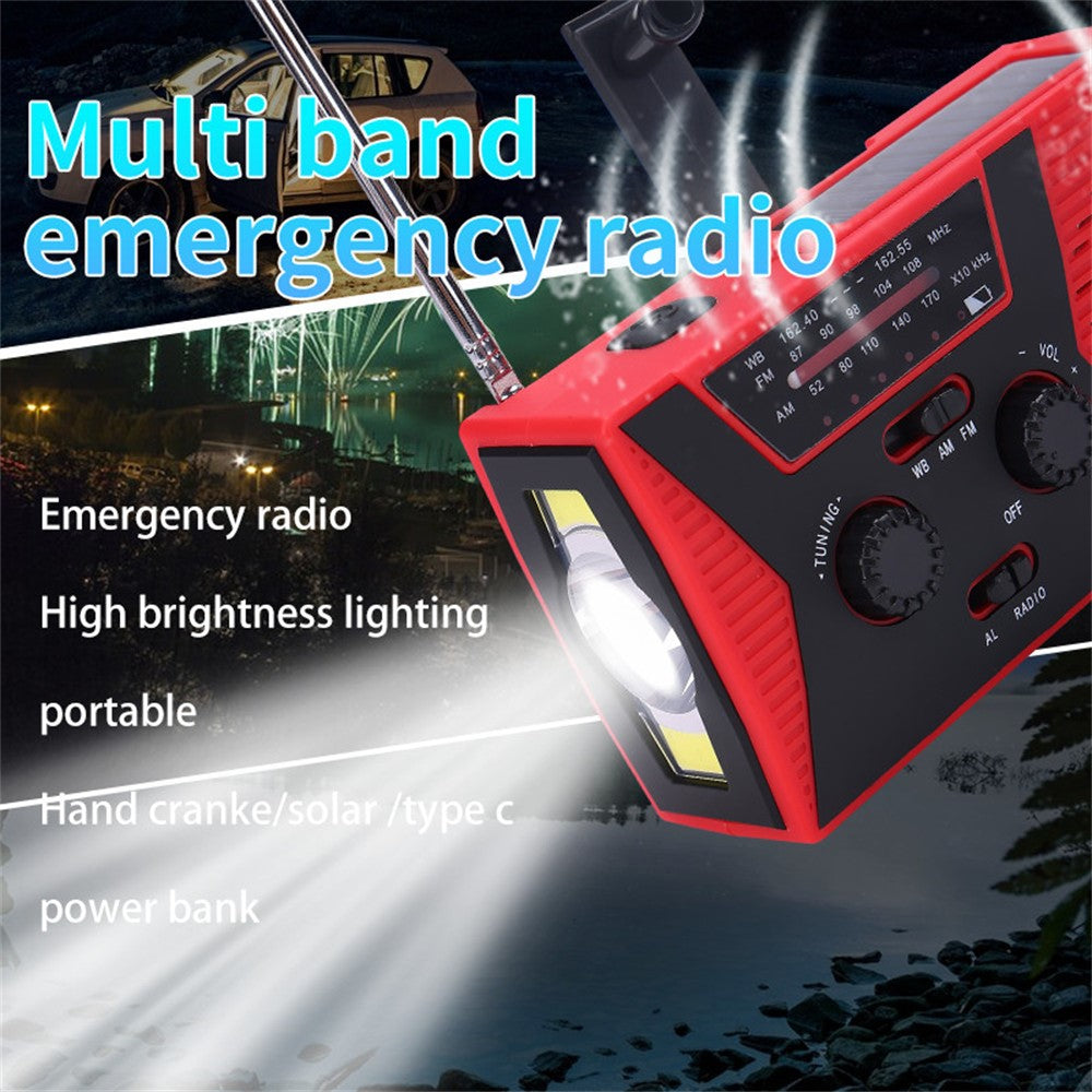 HY-018 Portable Solar Hand Crank FM AM WB Radio 3LED Flashlight Reading Lamp Power Bank