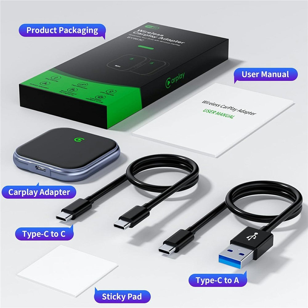 BY963 Trådløs Biladapter WiFi Bluetooth-kompatibel Dual Connection Bilforbindelseskonverterboks