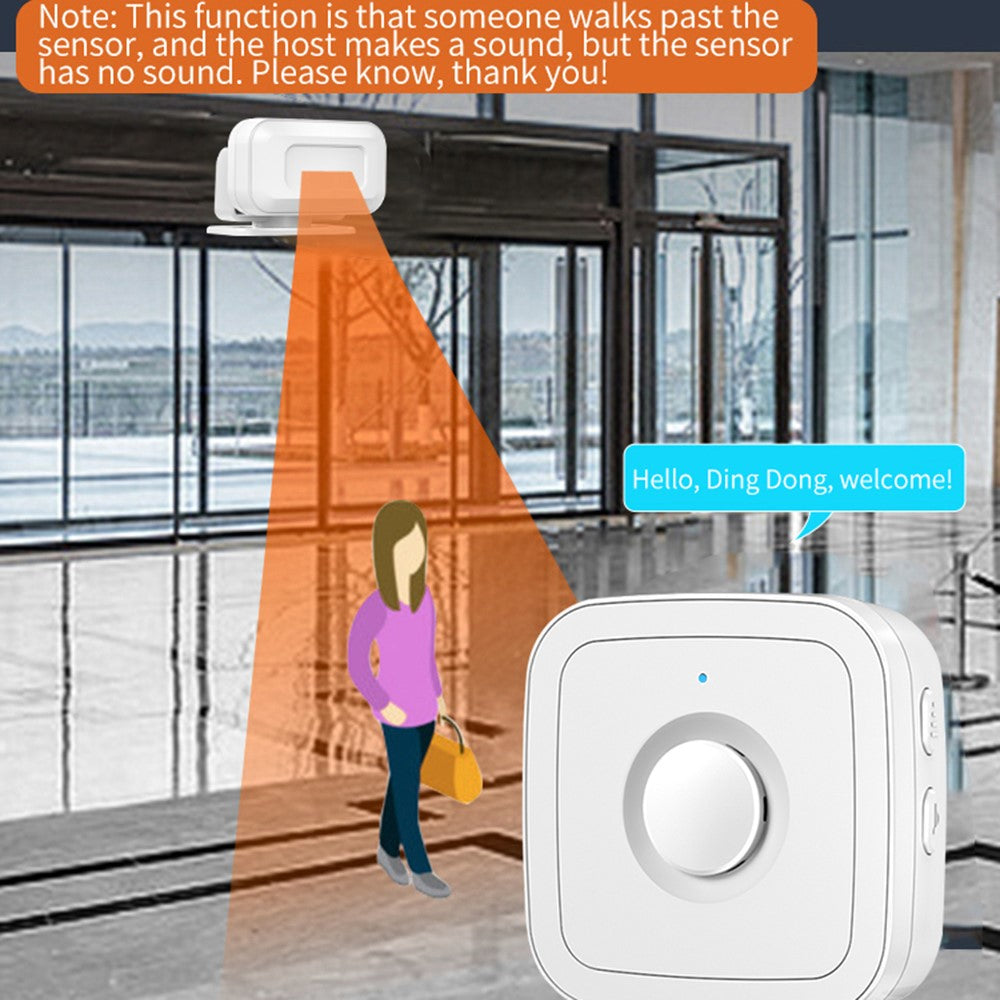 M12 52 Musics Wireless Sensor Welcome Doorbell Shop Entry Detector Alarm with 2 Transmitter + 1 Receiver
