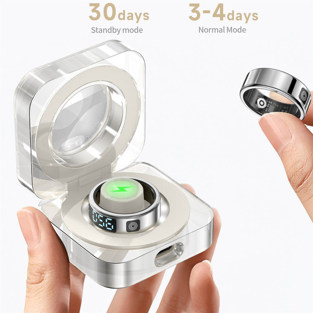 SR08 Digital Display Smart Ring Søvn-tracker Blodilt Hjertefrekvensmonitor Ring med Opladningsetui