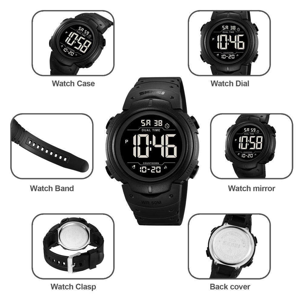 SKMEI 2304 Multifunction Digital Watch Outdoor Dual Time Electronic Wristwatch with EL Backlight