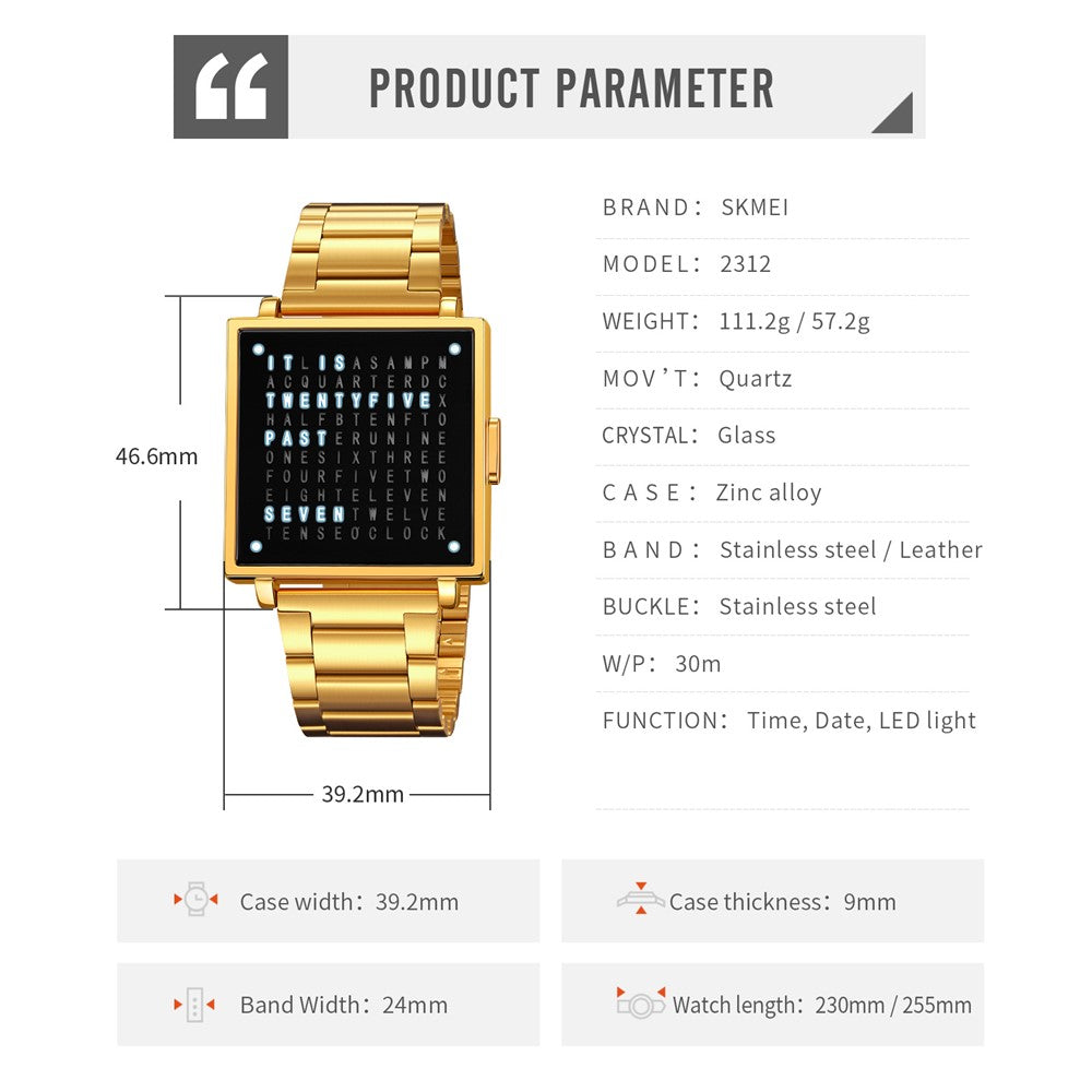 SKMEI 2312 Multifunctional Electronic Watch Date Display Square Digital Wristwatch for Men